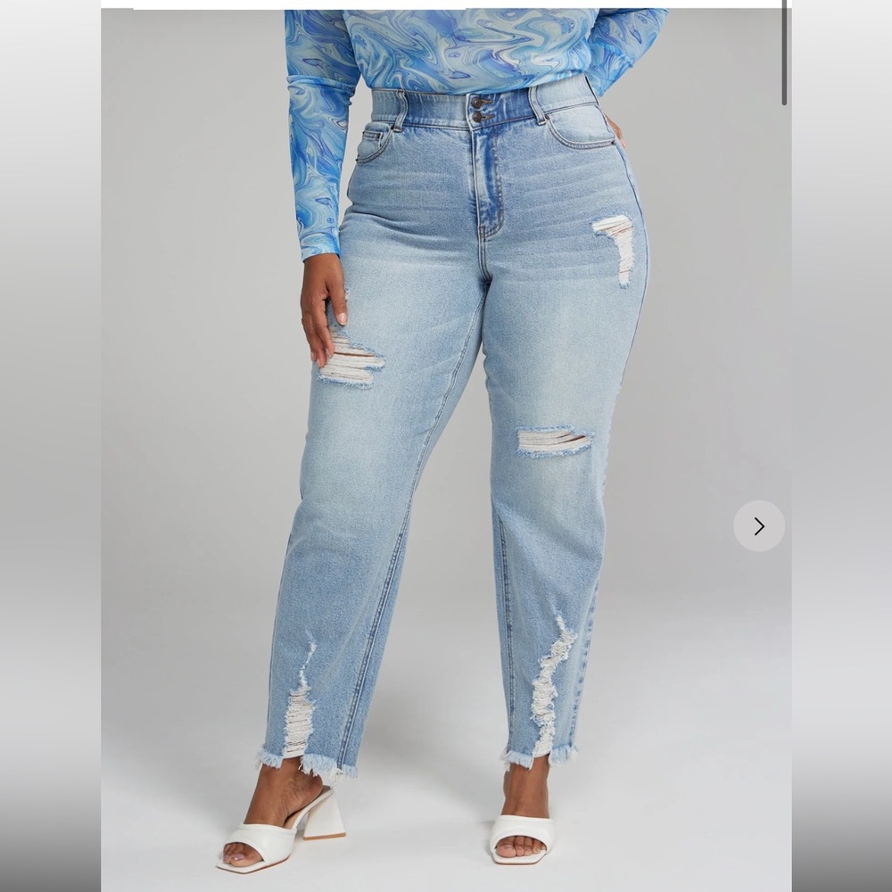 Fashion To Figure - High Rise Curvy Fit Destructed Straight Leg Jeans